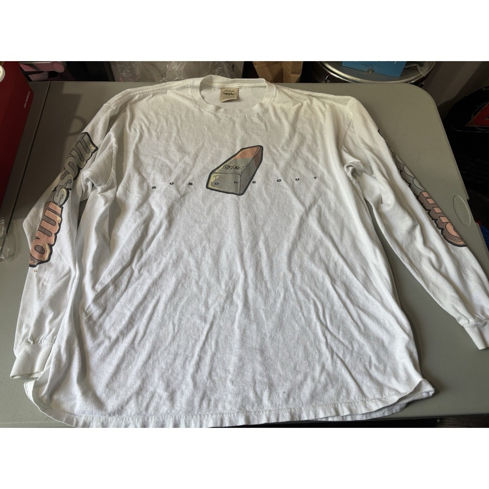 Vtg Mossimo XL White Eraser "rub One Out" LS T Shirt Y2K